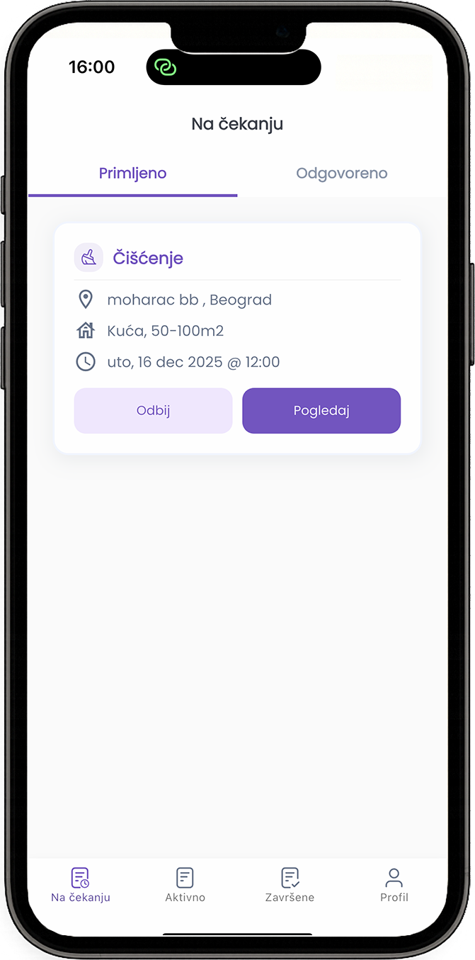 Dobili ste zahtev za uslugu